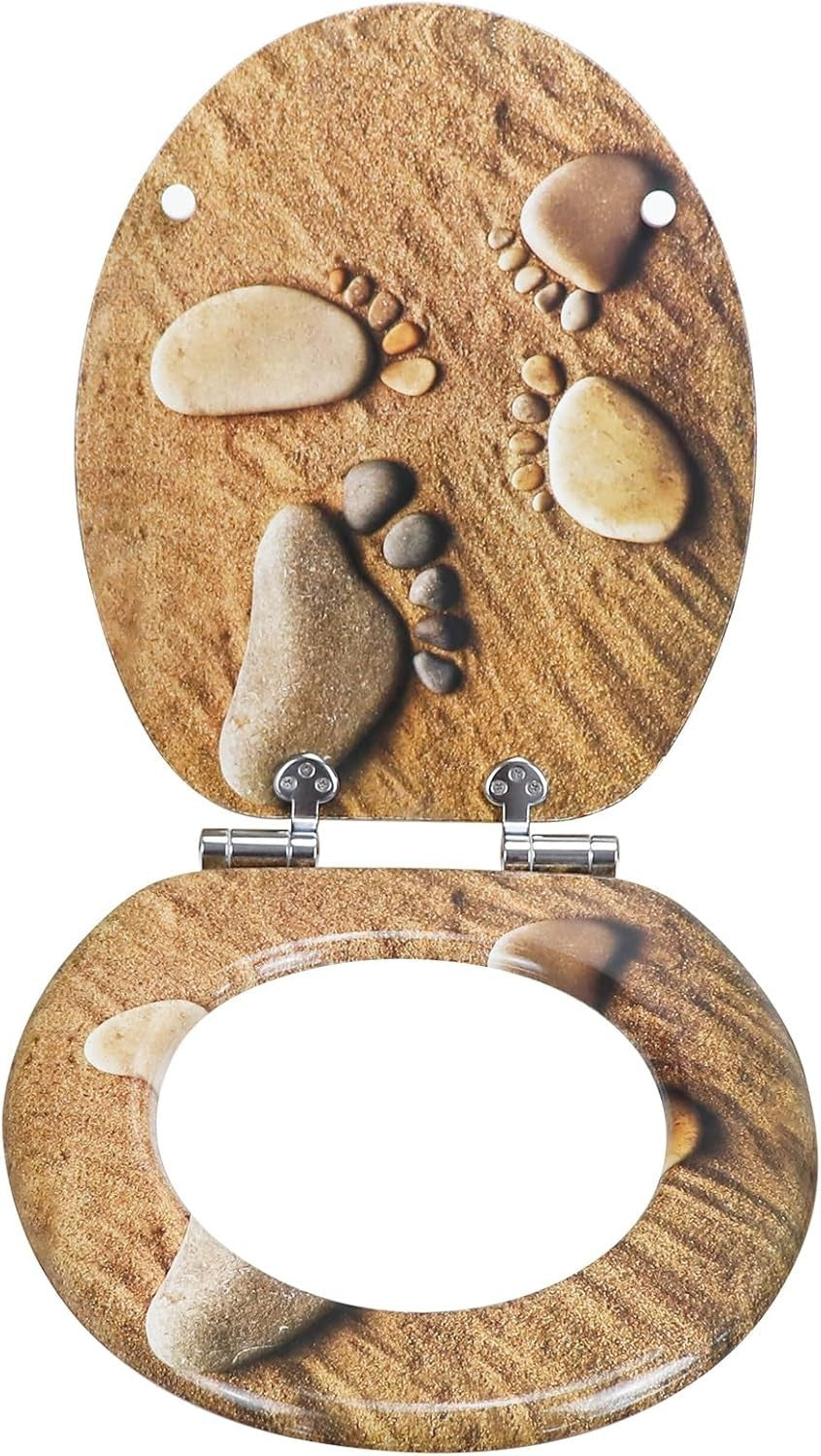 Soft Close Wooden Toilet Seat Durable Adjustable Hinges 43.5x37.5cm