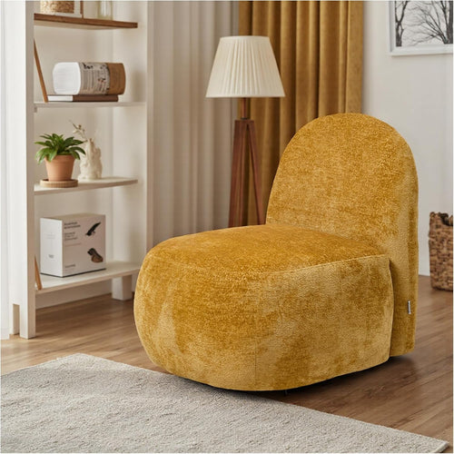 Yellow Swivel Tub Chair Chenille Accent Armchair 360° Base