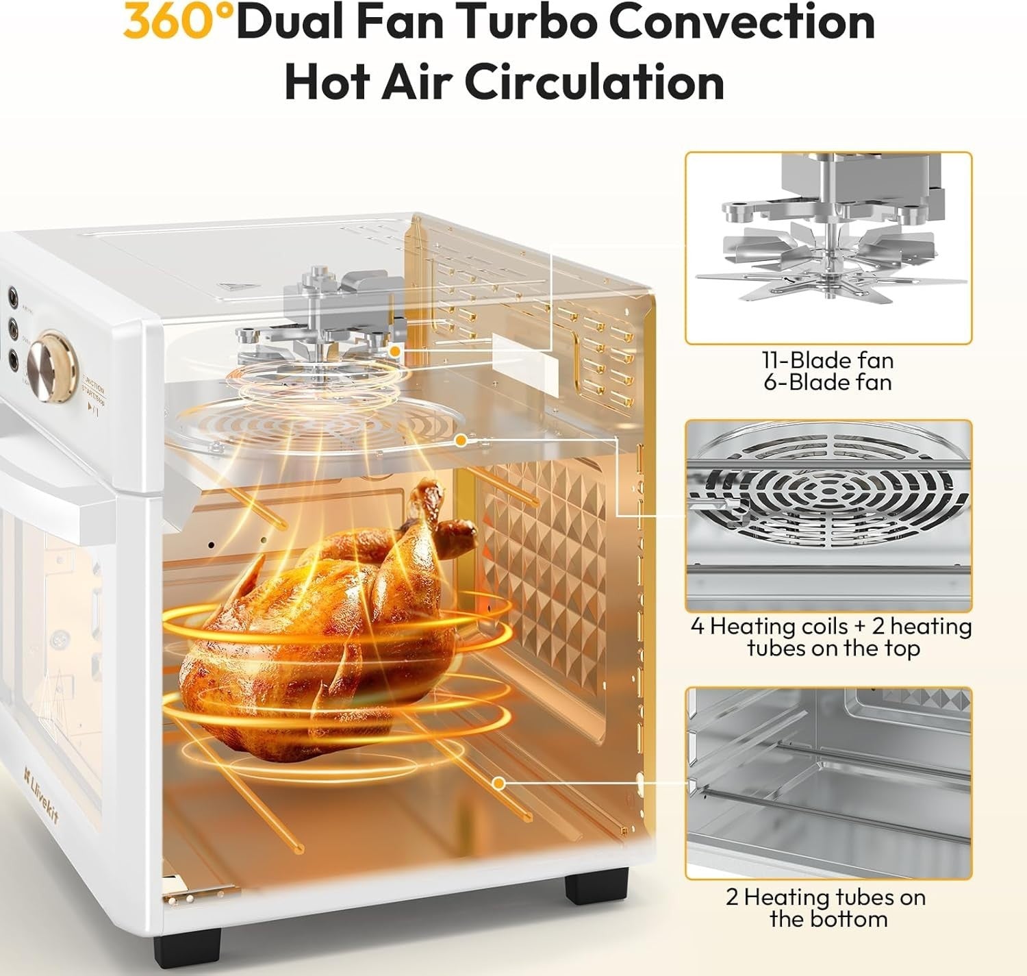 26L Air Fryer Oven 14 Programs 1700W 360 Hot Air Window Light 7 Accessories