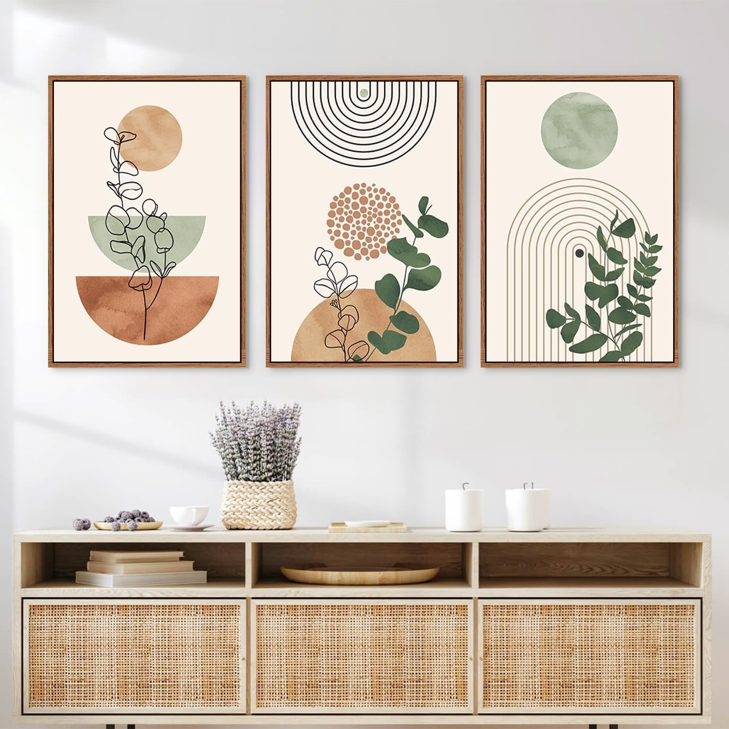 Boho Terracotta Green Abstract Canvas Wall Art Set 30x40cm