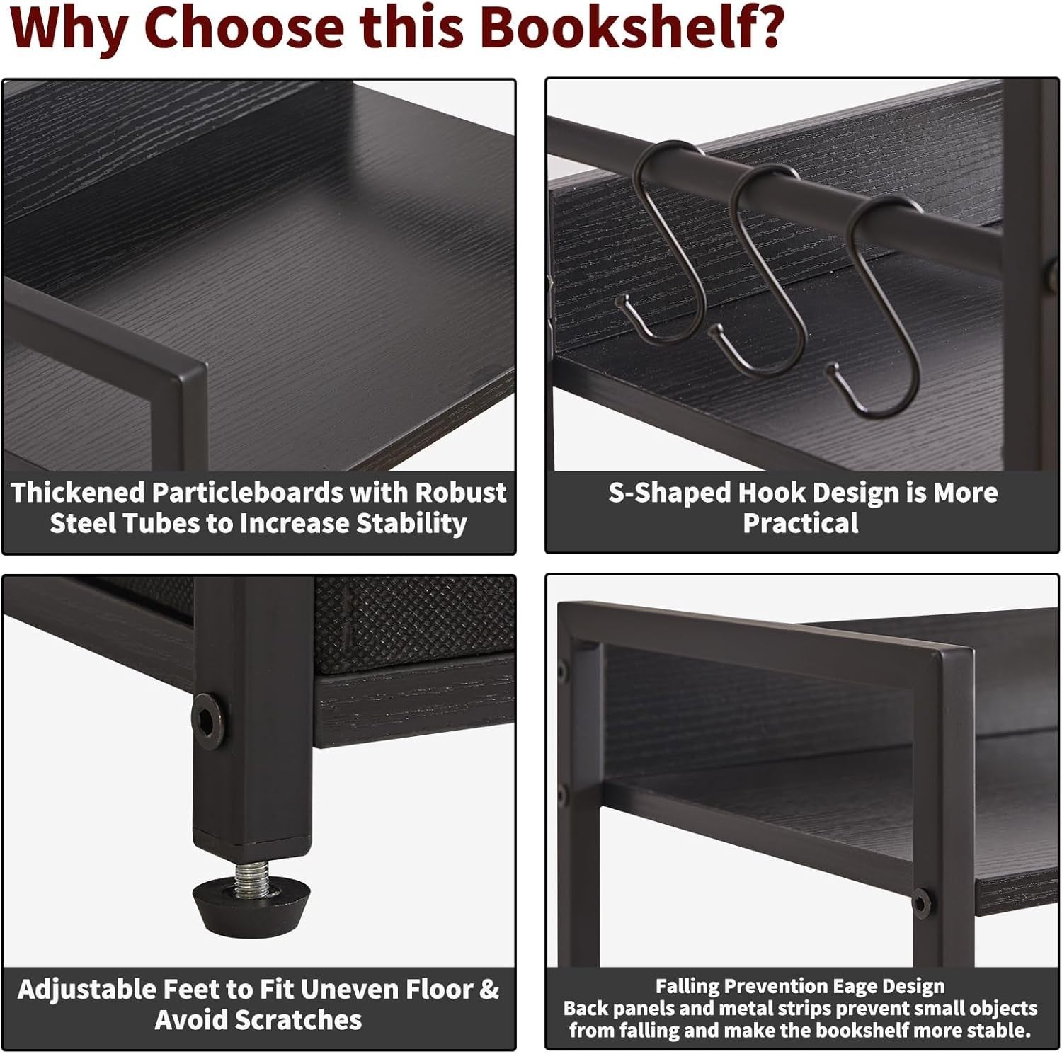 5 Tier Ladder Shelf with Fabric Drawer Industrial Metal Frame Bookcase Black