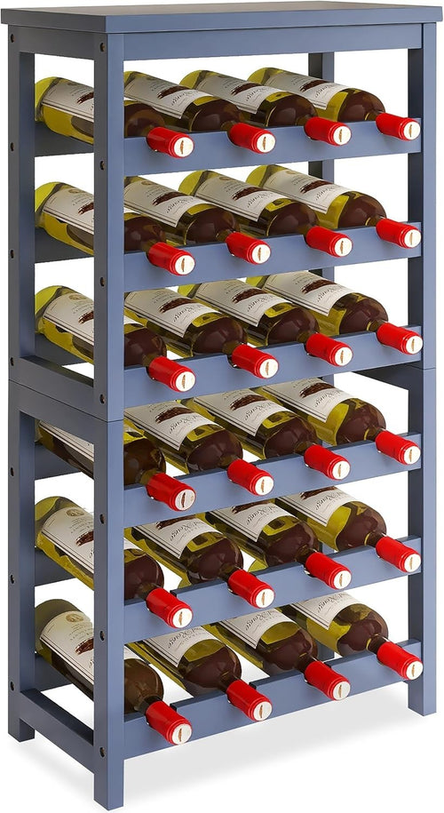 6 Tier 24 Bottle Wine Rack Bamboo Freestanding Storage Shelf Grey Kitchen Bar
