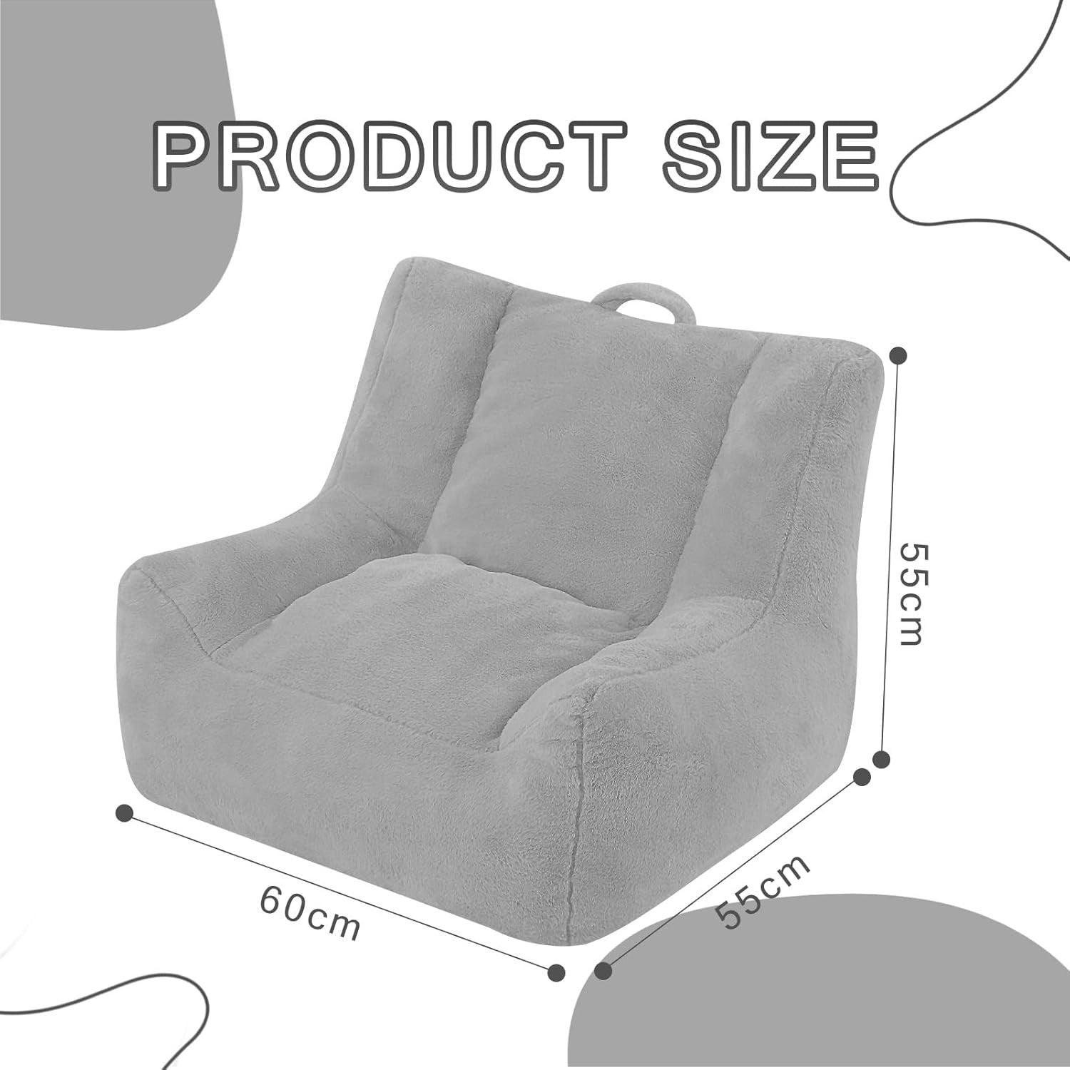 Kids Bean Bag Chair Sofa Grey | Comfy Toddler Seat Foam Filled Soft