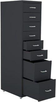 Black Tall Rolling Drawer Tower 8 Tier Metal Mobile File Storage