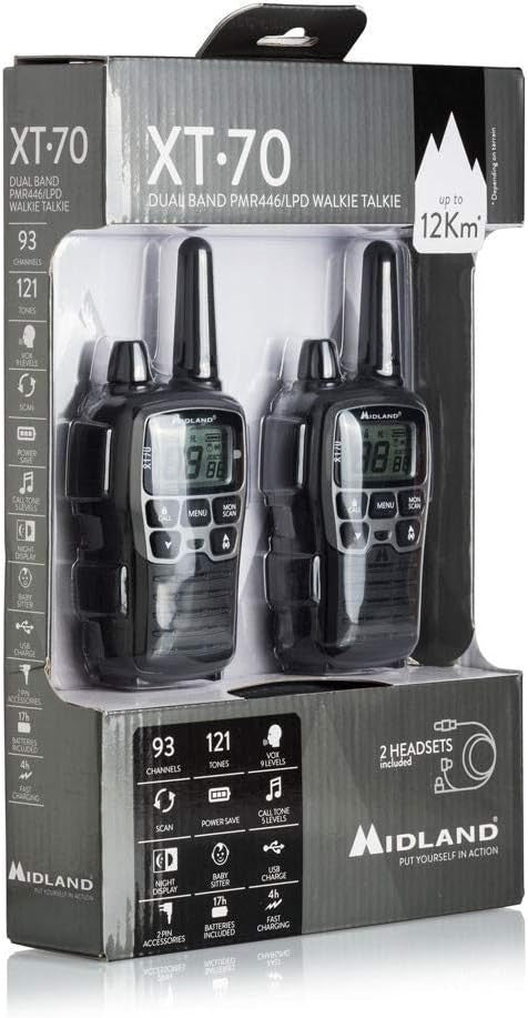 Long Range Walkie Talkies Dual Band 12km VOX Rechargeable 2 Pack