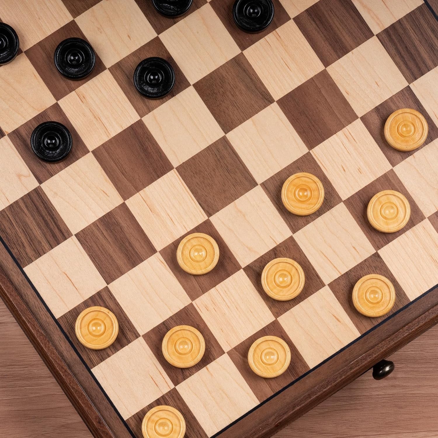 15" Walnut Wooden Chess Set w/ Storage Drawer & 3" Weighted Pieces