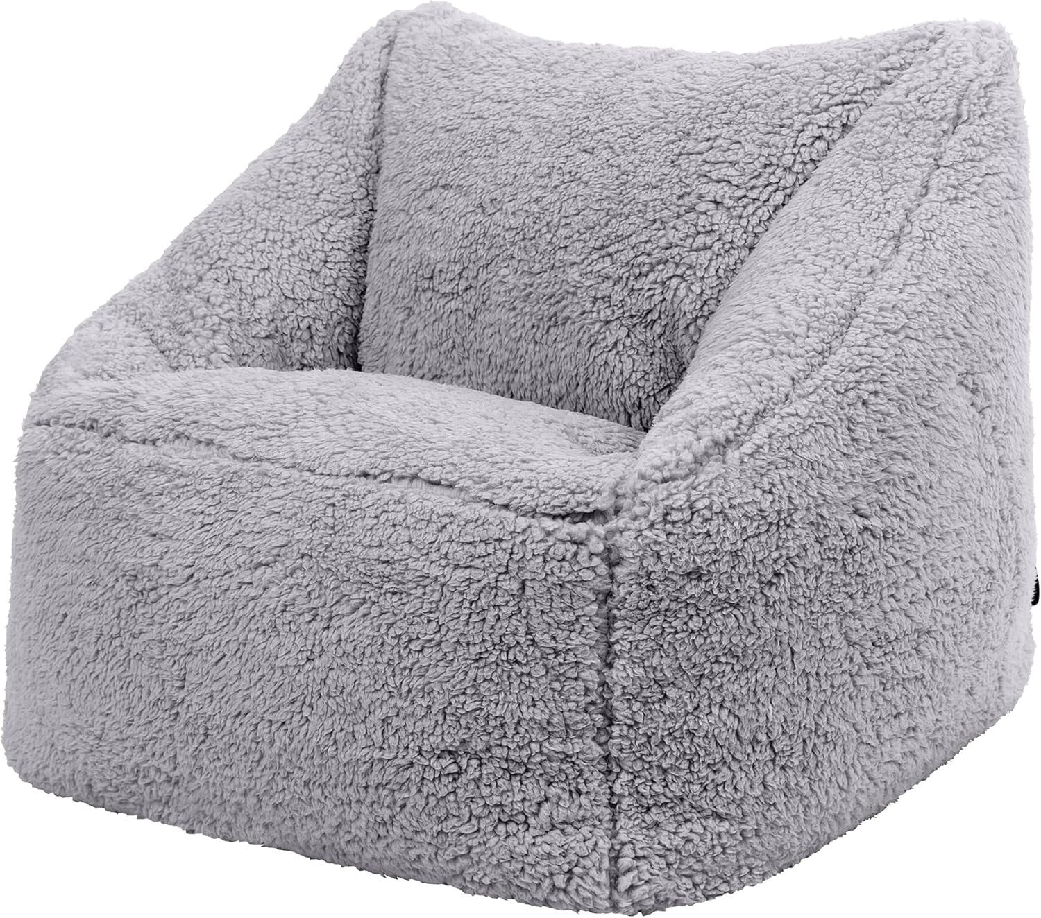 Grey Teddy Fleece Kids Bean Bag Chair – Soft Supportive Bedroom Seat