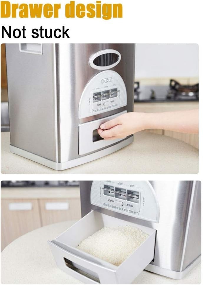 10KG Stainless Steel Rice Dispenser Moisture Proof Cereal Storage Bin