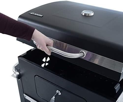Large Charcoal BBQ Grill with Adjustable Heat Tray, Side Shelf & Wheels Outdoor
