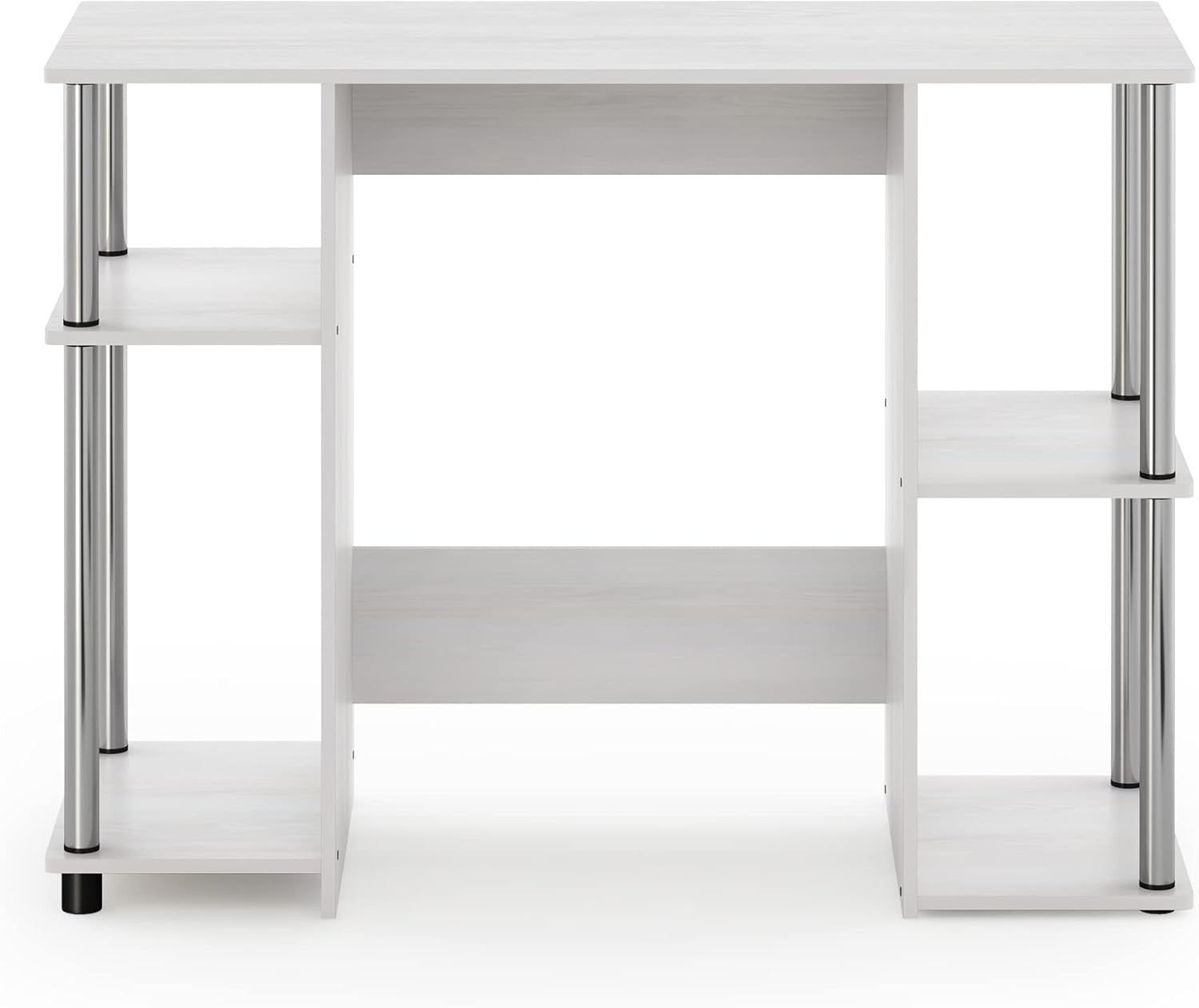 Compact Computer Desk 97cm Study Table with Shelves White Oak Office Workstation