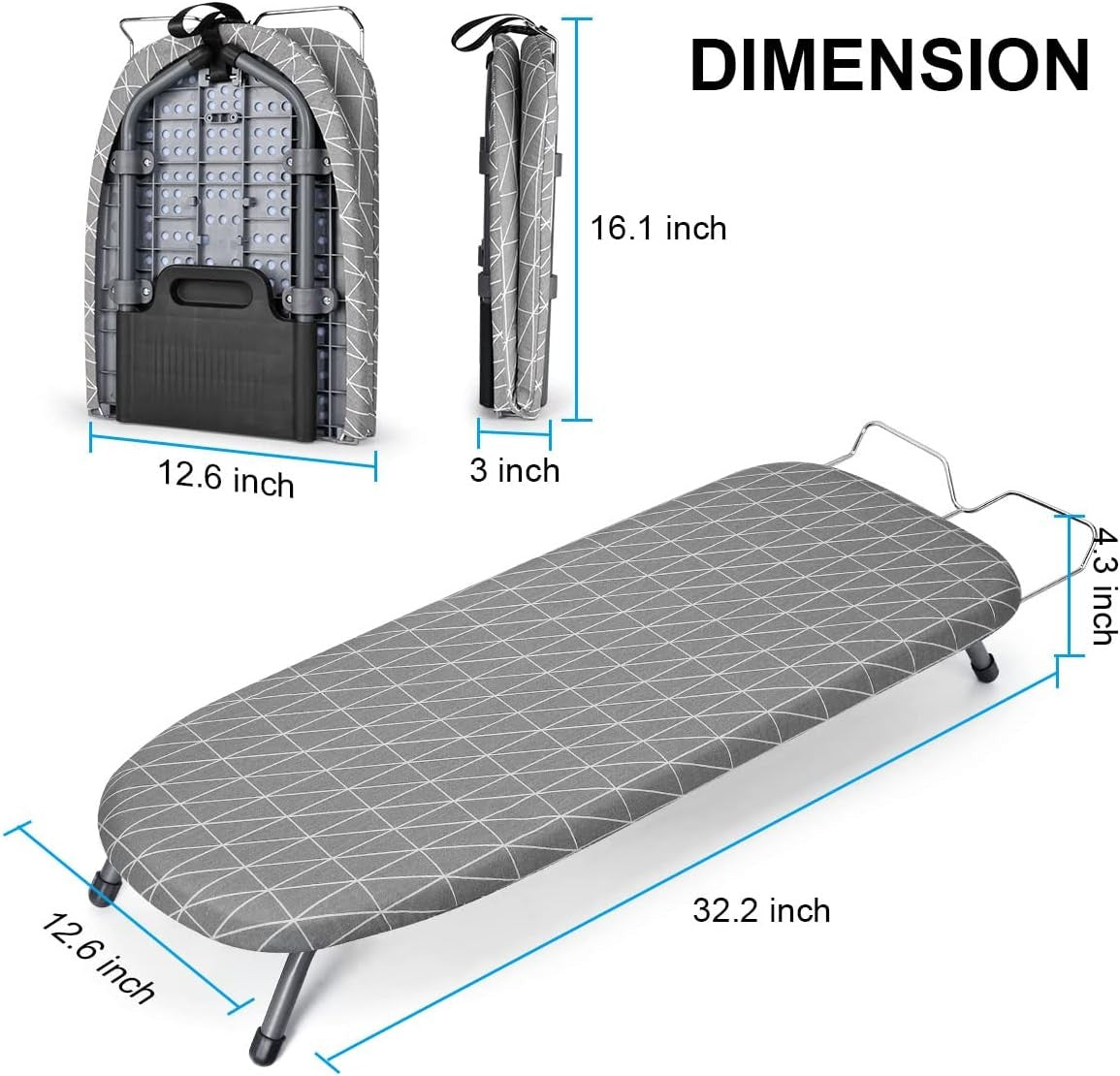 Foldable Tabletop Ironing Board Compact Non Slip With Iron Rest 82x32cm