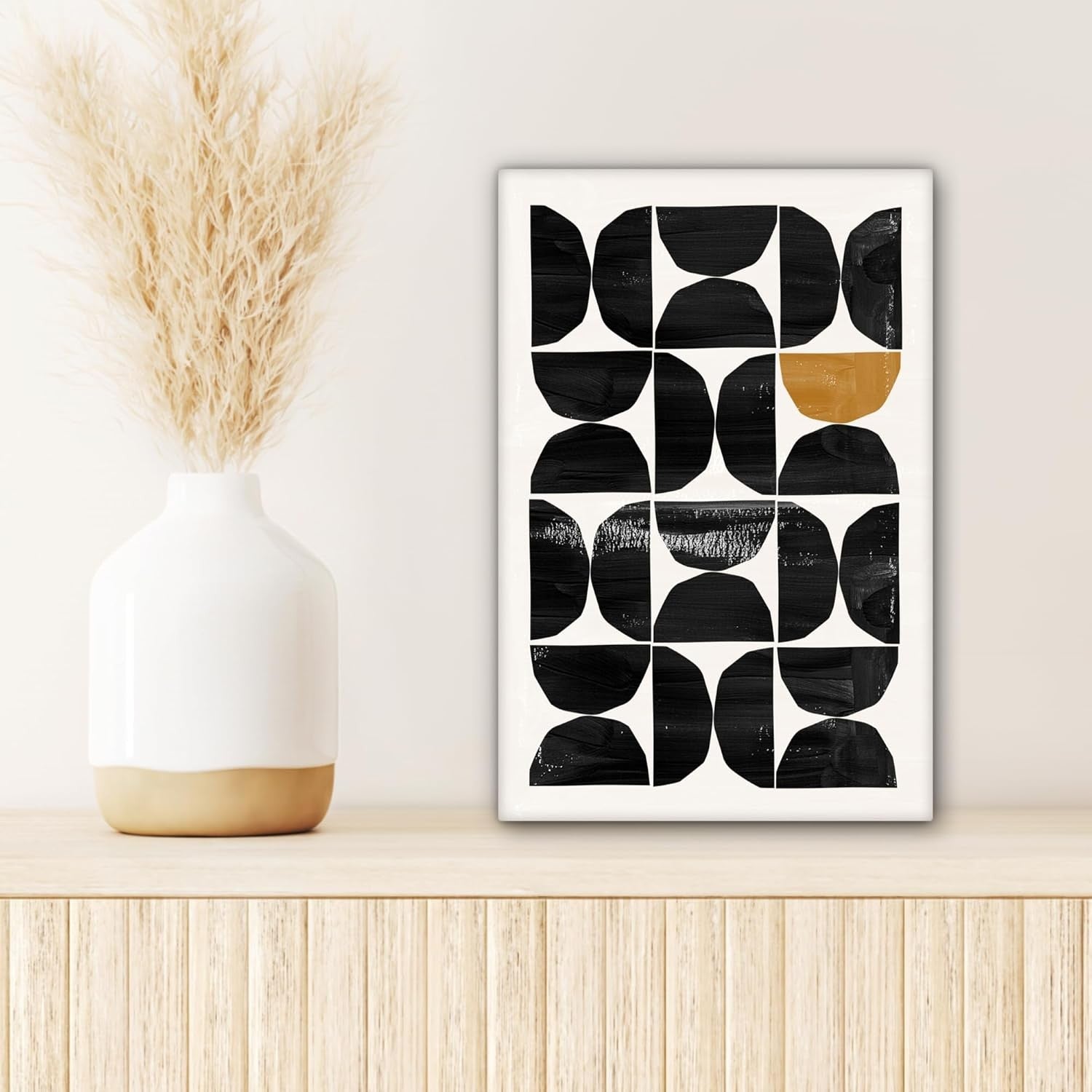 Abstract Black Beige Canvas Wall Art 20x30cm Modern Framed Print