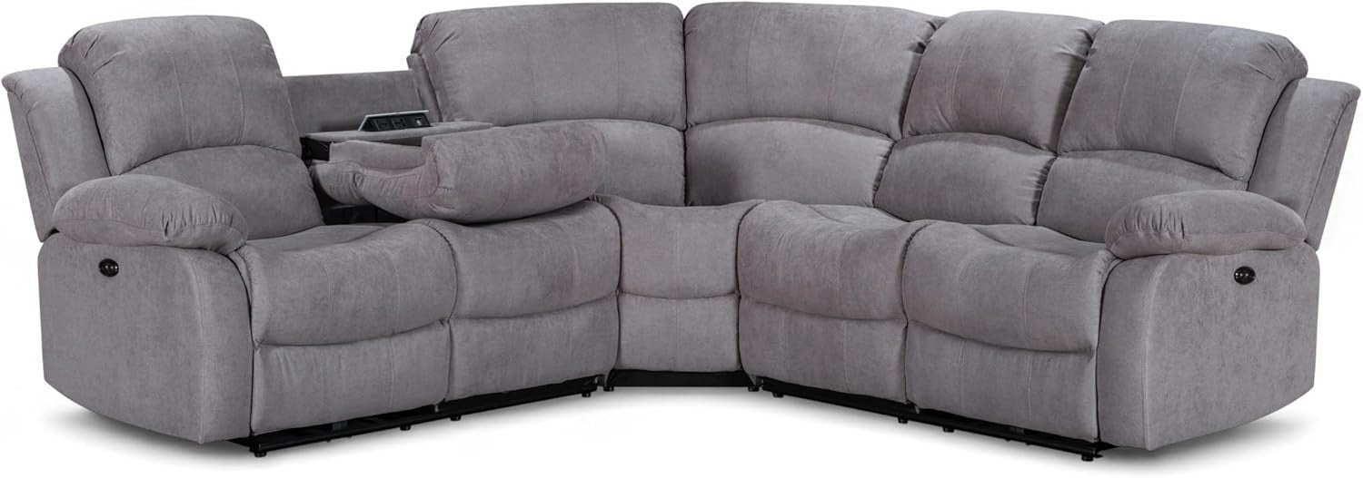 Electric Recliner 5-Seater L Shaped Corner Sofa with USB & Cupholders Light Grey