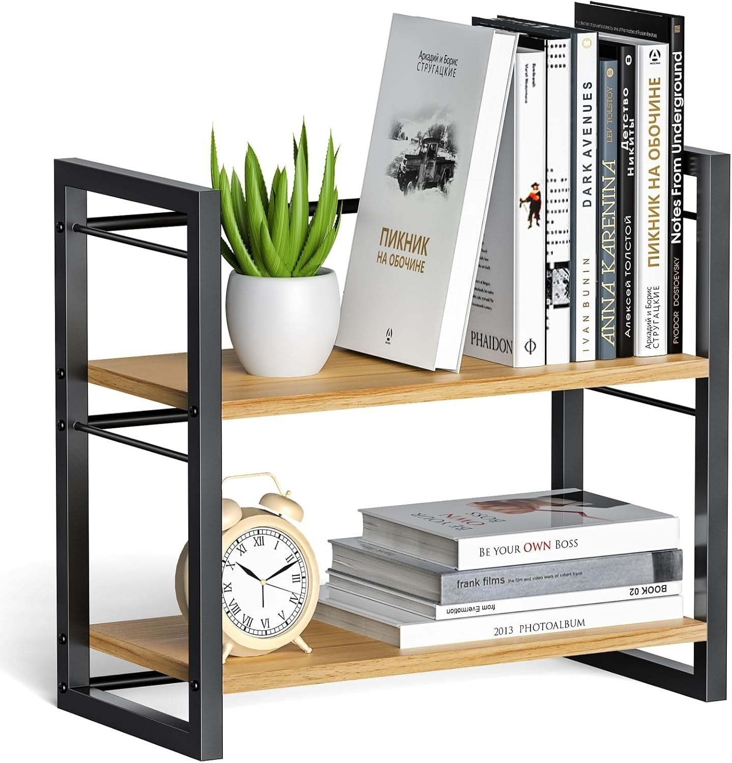 Wood Desk Shelf Organizer 2 Tier Desktop Storage Rack for Office Home Black