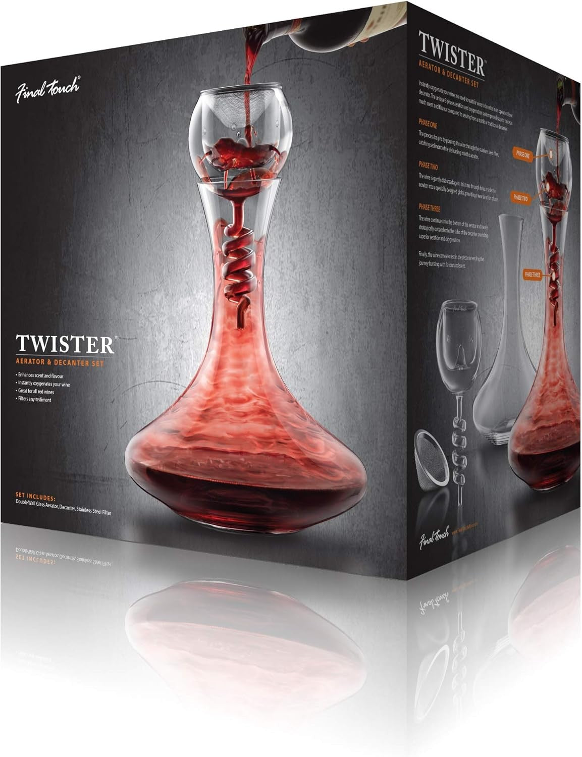 Wine Decanter with Twister Aerator Set | 750ML Oxygenation Glass Gift Set