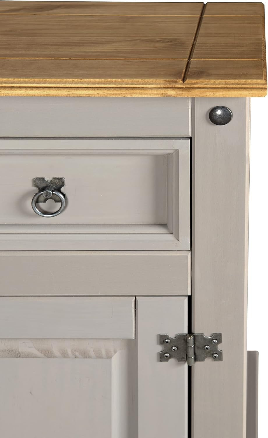 Rustic Grey Pine Sideboard Cabinet with 2 Drawers & Doors Storage Cupboard