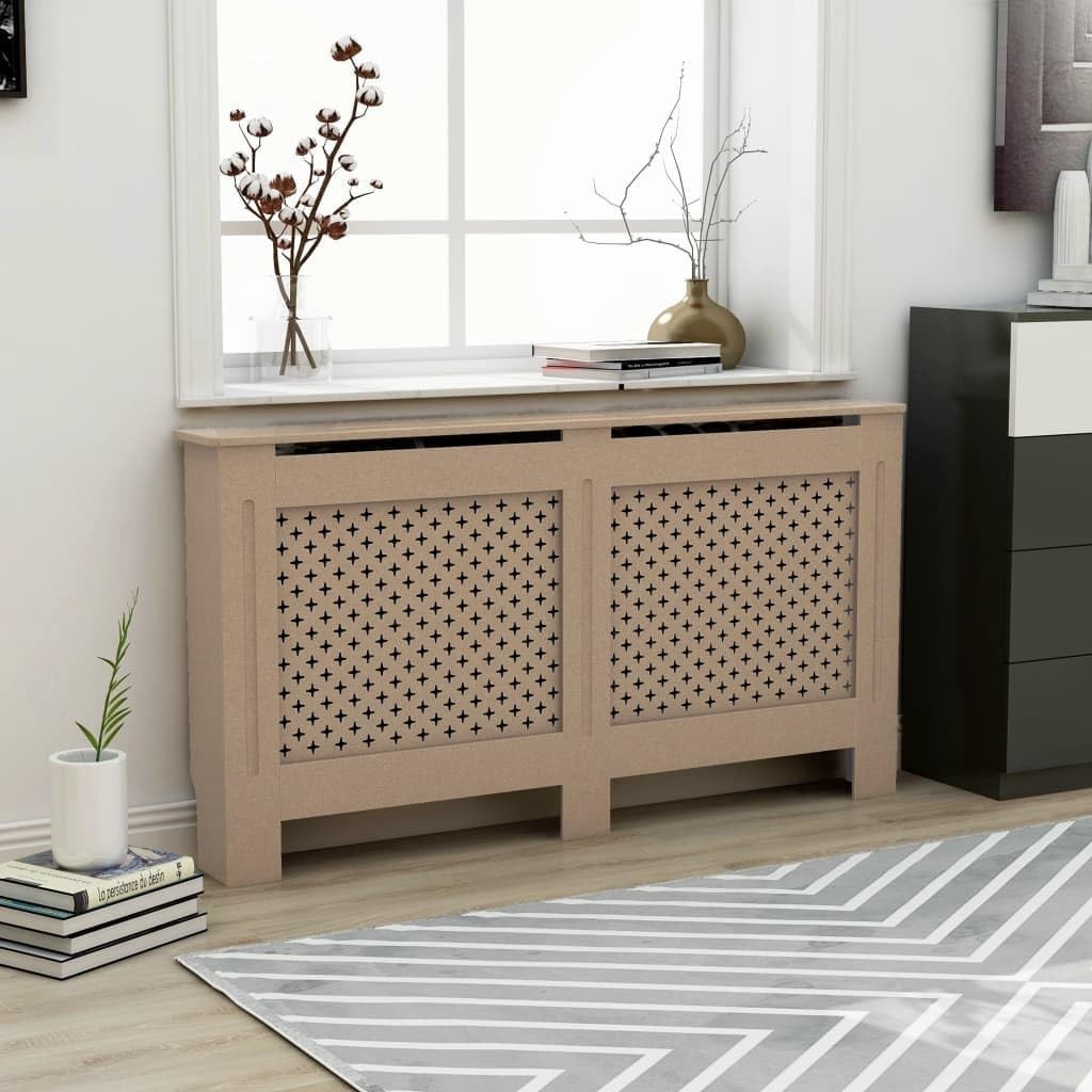 Modern Radiator Cover Cabinet 152x19x81cm MDF Wooden Heater Enclosure Brown
