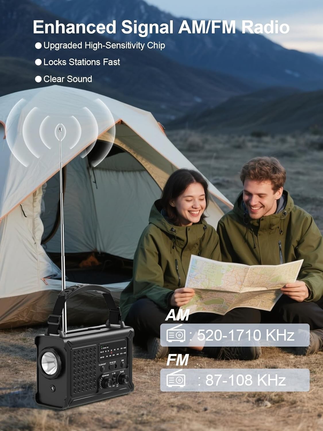 Emergency Wind-Up Solar Radio FM/AM 12000mAh SOS Alarm Torch