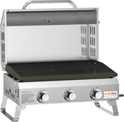 Portable 3 Burner Gas BBQ Plancha Grill with Lid & Thermometer