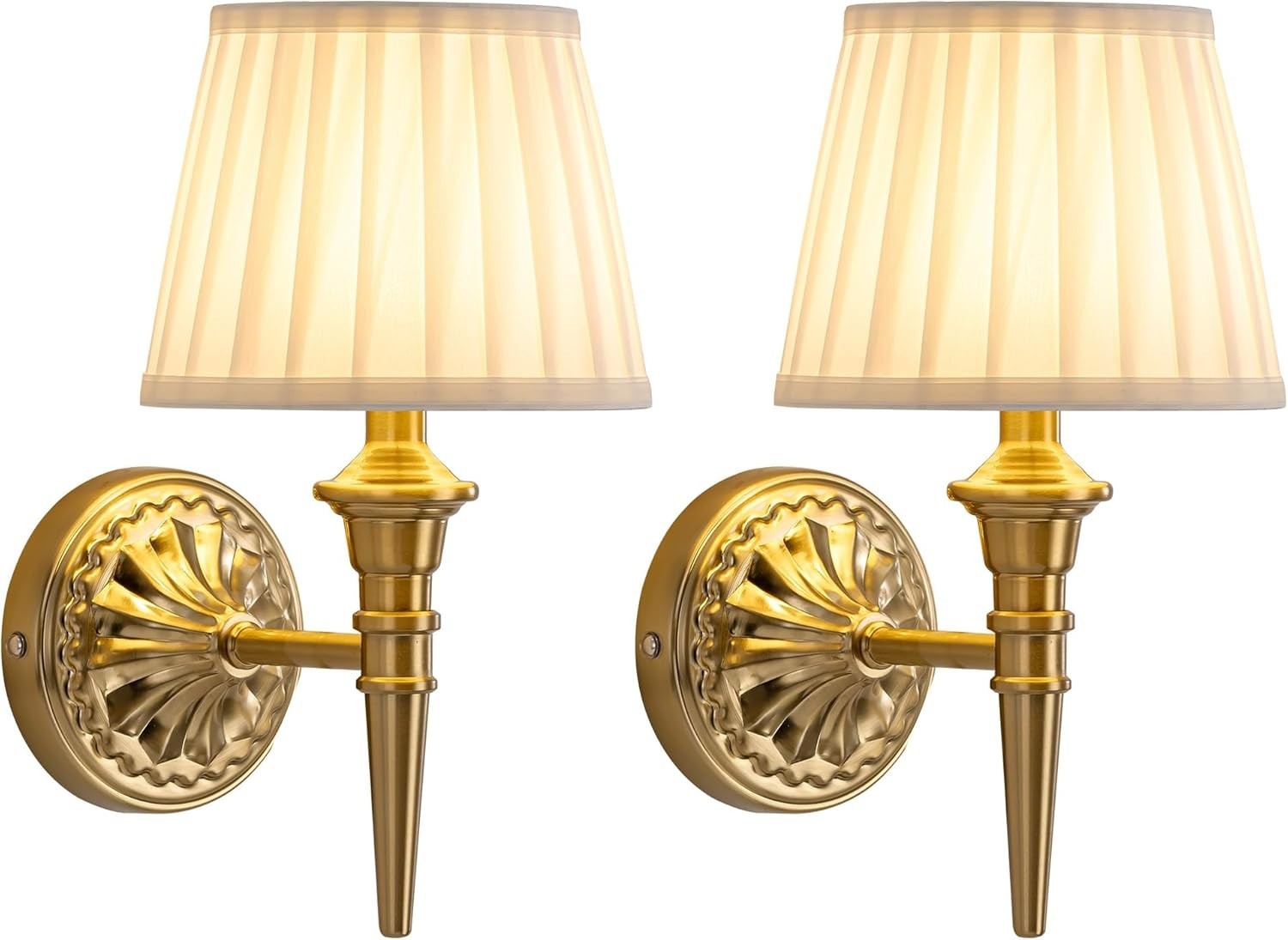 Cordless LED Wall Sconces with Fabric Shades, Dimmable, Rechargeable