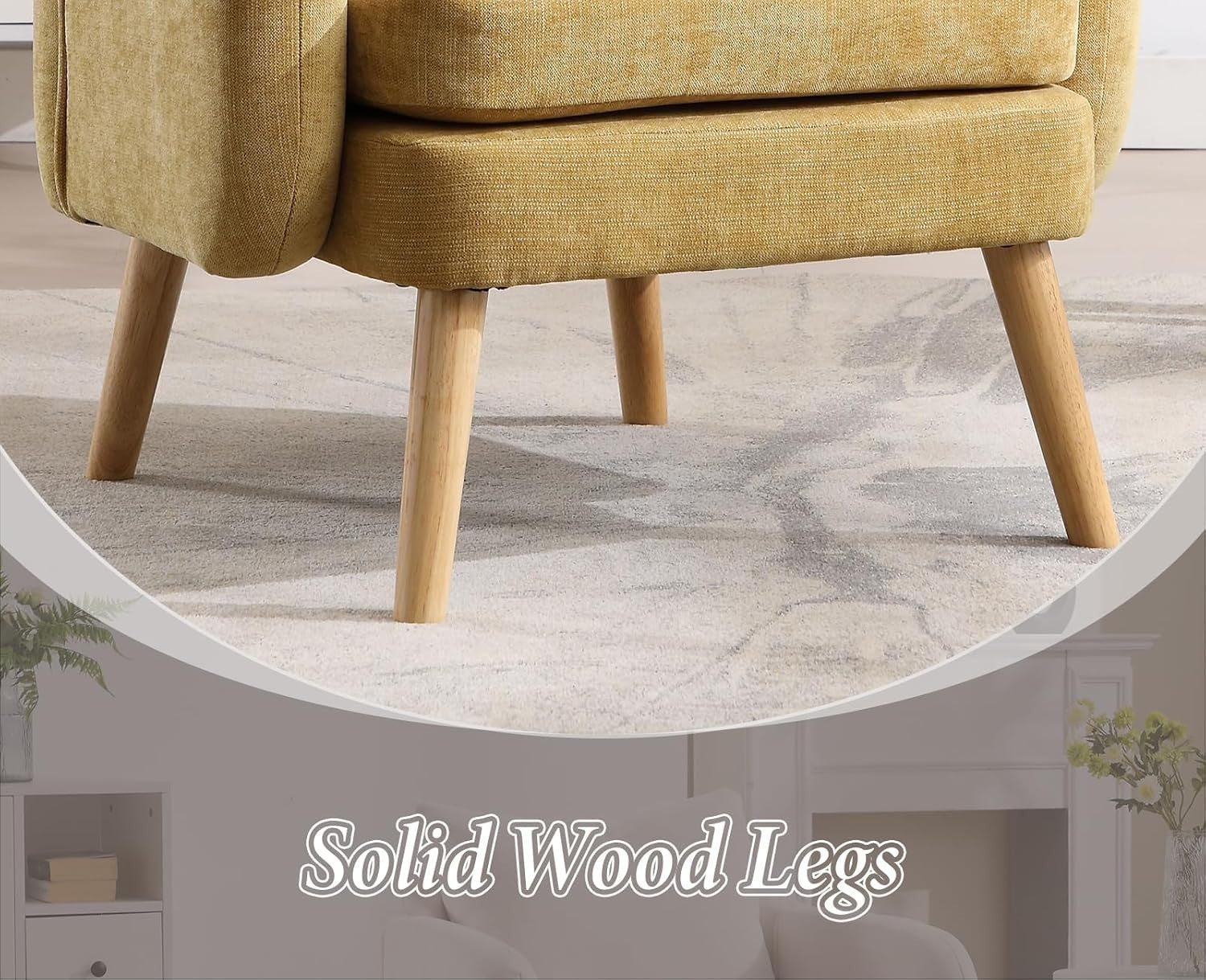 Yellow Accent Armchair Chenille Lounge Chair with Wood Legs for Living Room