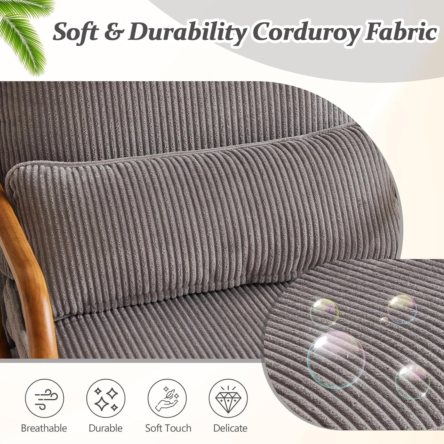 Mid Century Corduroy Armchair Lounge Reading Chair with Cushions Grey
