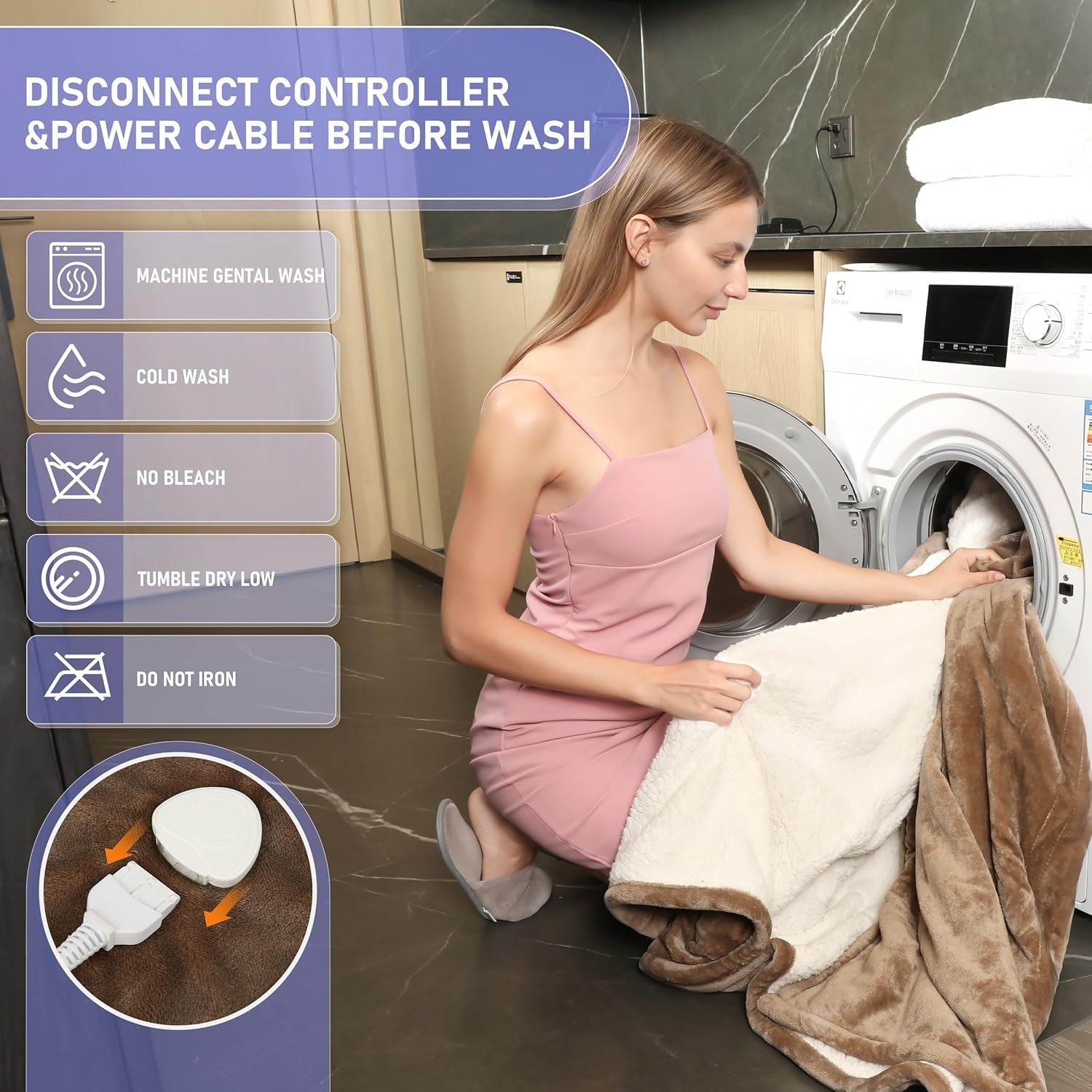 Electric Heated Throw Blanket Camel 180x200cm Sherpa Fleece Auto Off