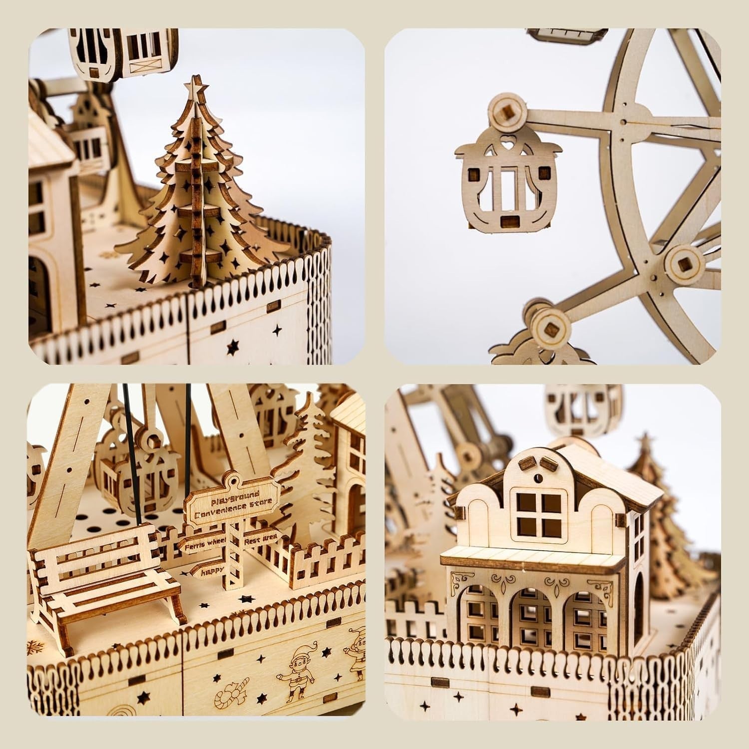 DIY Wooden Ferris Wheel Puzzle Kit – Music Box Model w/ LED Lights Gift