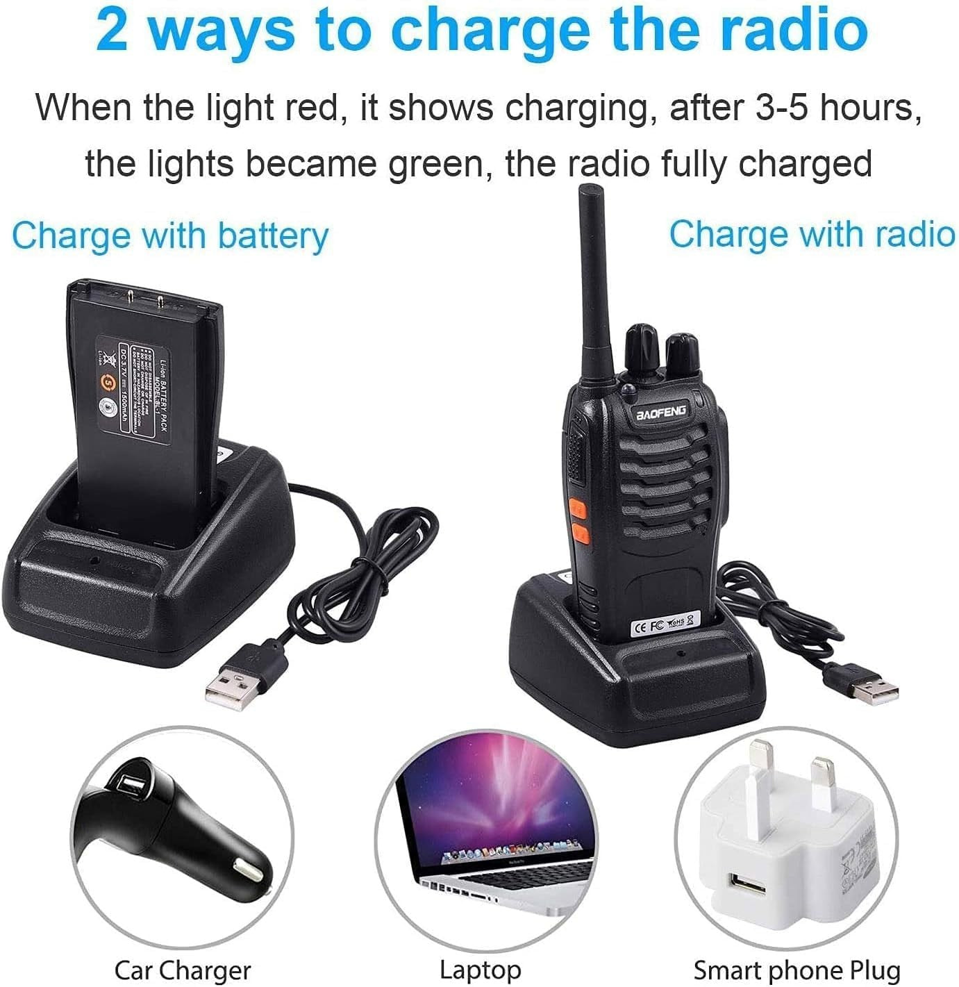 Rechargeable Walkie Talkies 2 Pack Long Range VOX 16CH 2 Way Radios