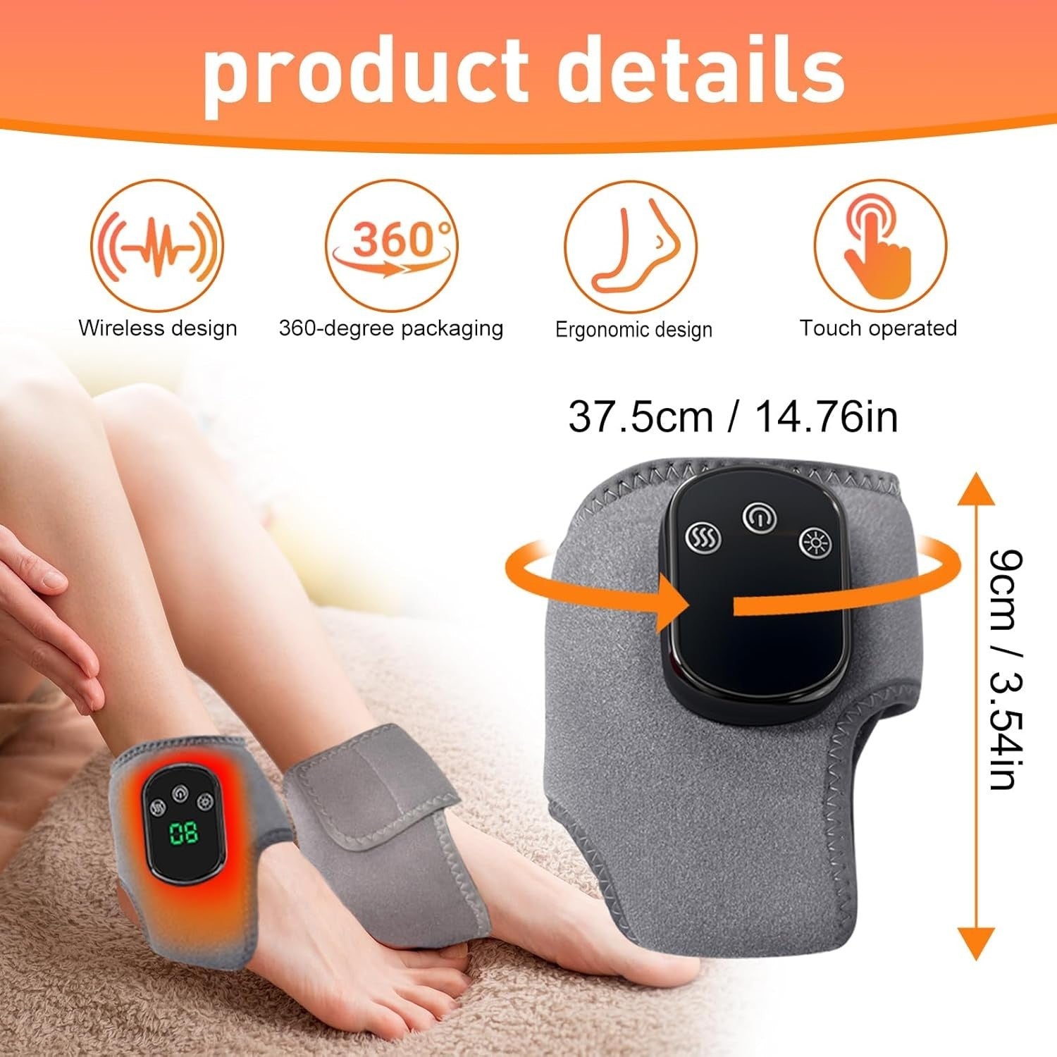 Heated Foot & Ankle Massager Wrap Pain Relief 5 Heat Levels Wireless