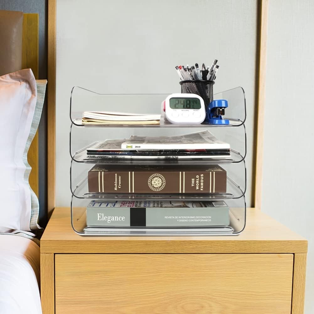 4-Tier Clear Acrylic Desk Organiser – Stackable Letter Tray for A4 Paper