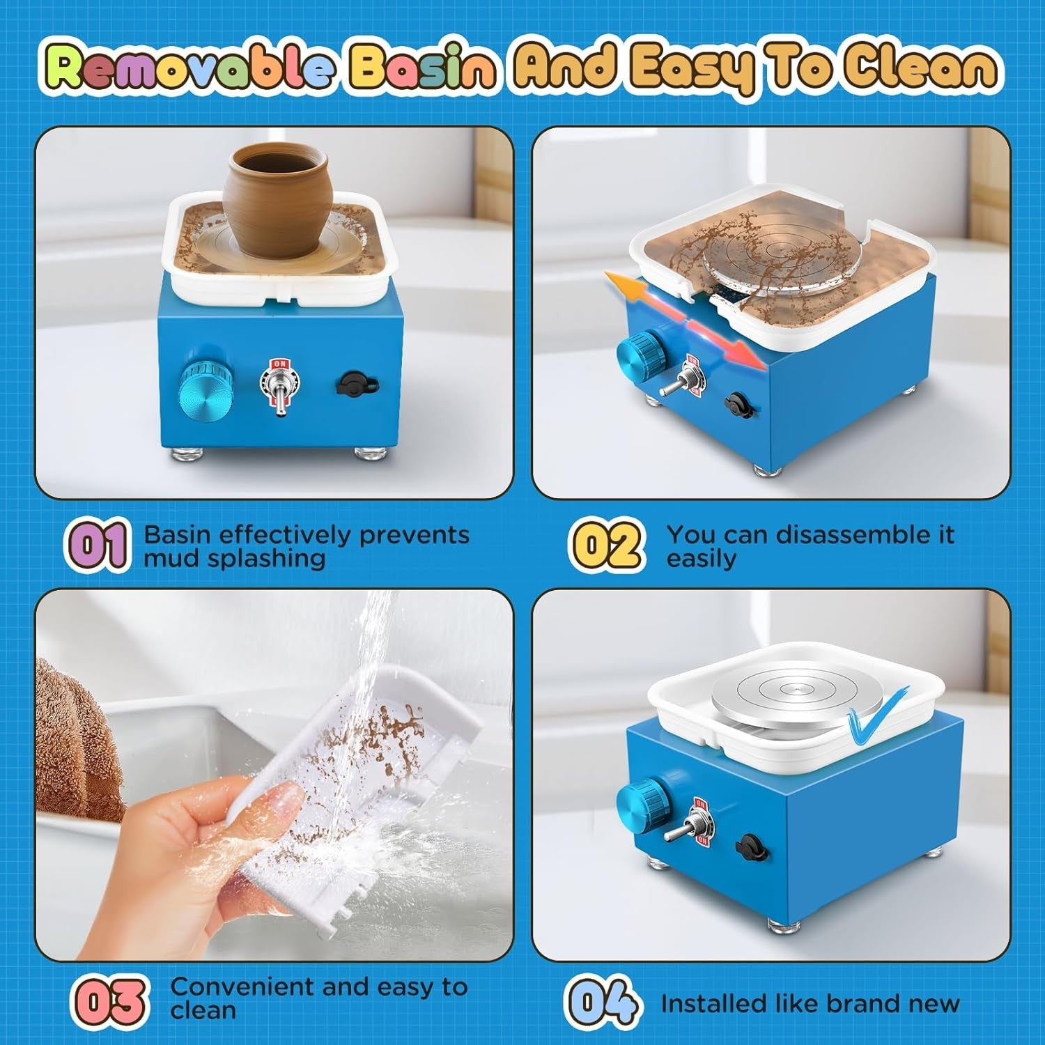 Mini Electric Pottery Wheel 2000RPM Adjustable Speed Kids DIY Ceramic