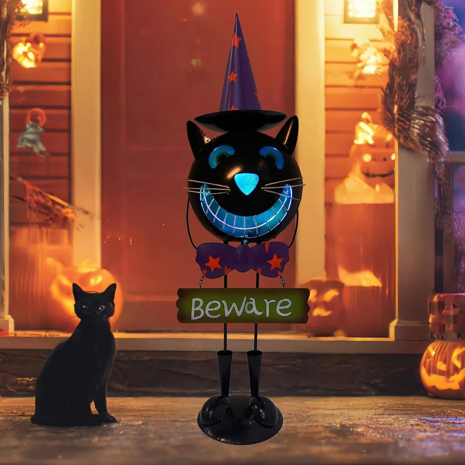 Solar Halloween Cat 60cm Metal LED Light-Up Statue Outdoor Spooky Yard Decor