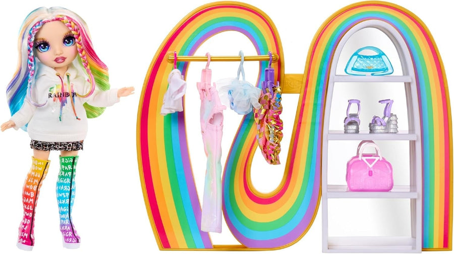 Fashion Doll Closet Playset Rainbow Outfits Shoes Purses Rack Set