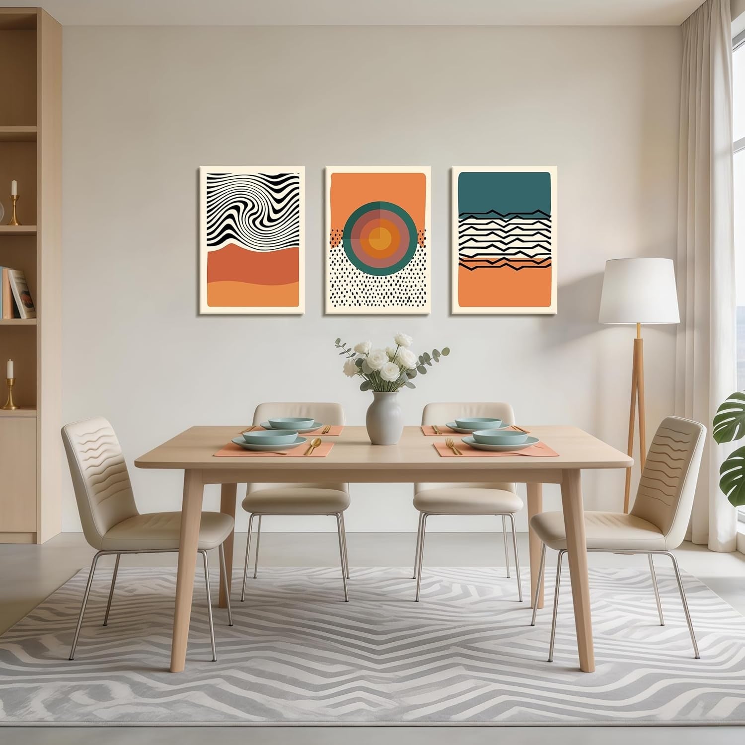 Set of 3 Mid Century Abstract Canvas Wall Art 40x60cm