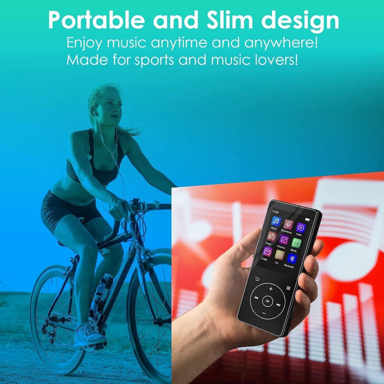 Bluetooth 5 Portable MP3 Player 64GB Music FM Radio Voice Recorder