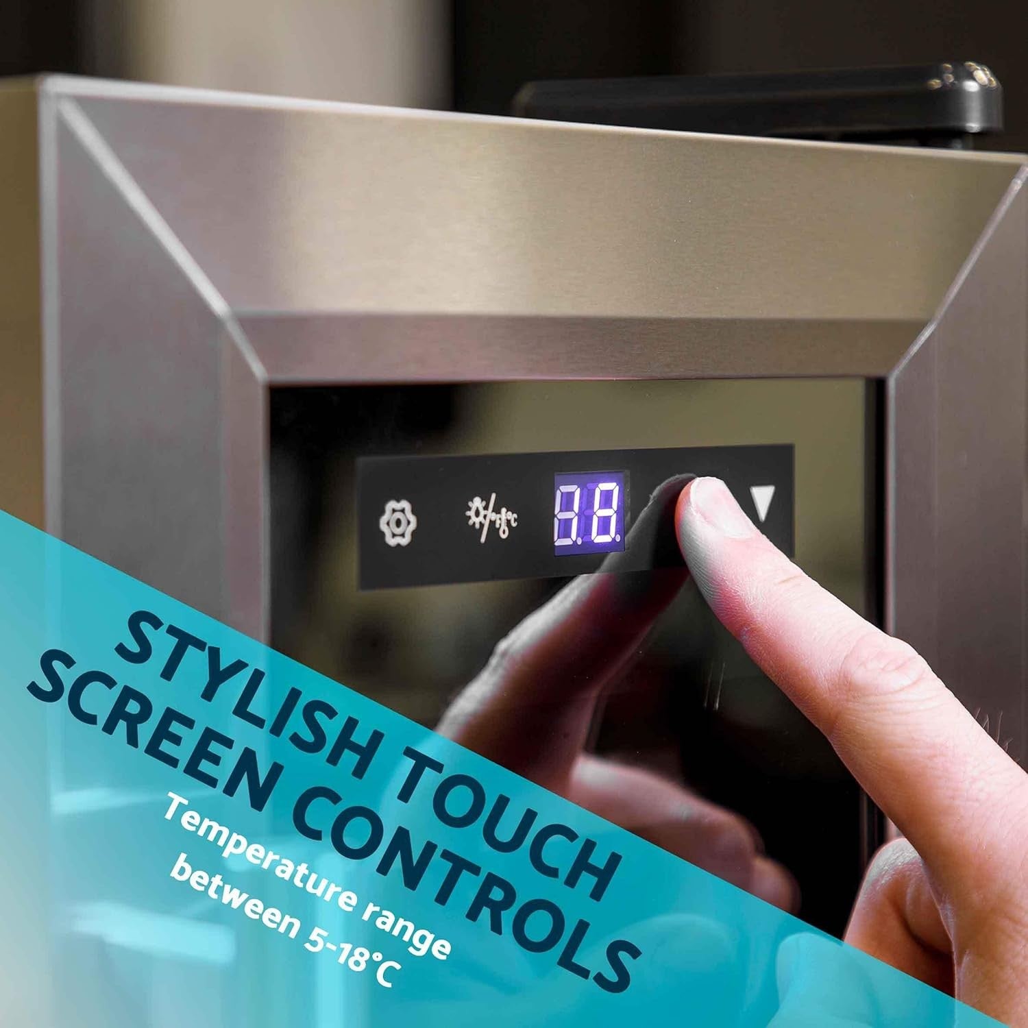 18 Bottle Wine Cooler Fridge Touch Control LED Glass Door Stainless Steel