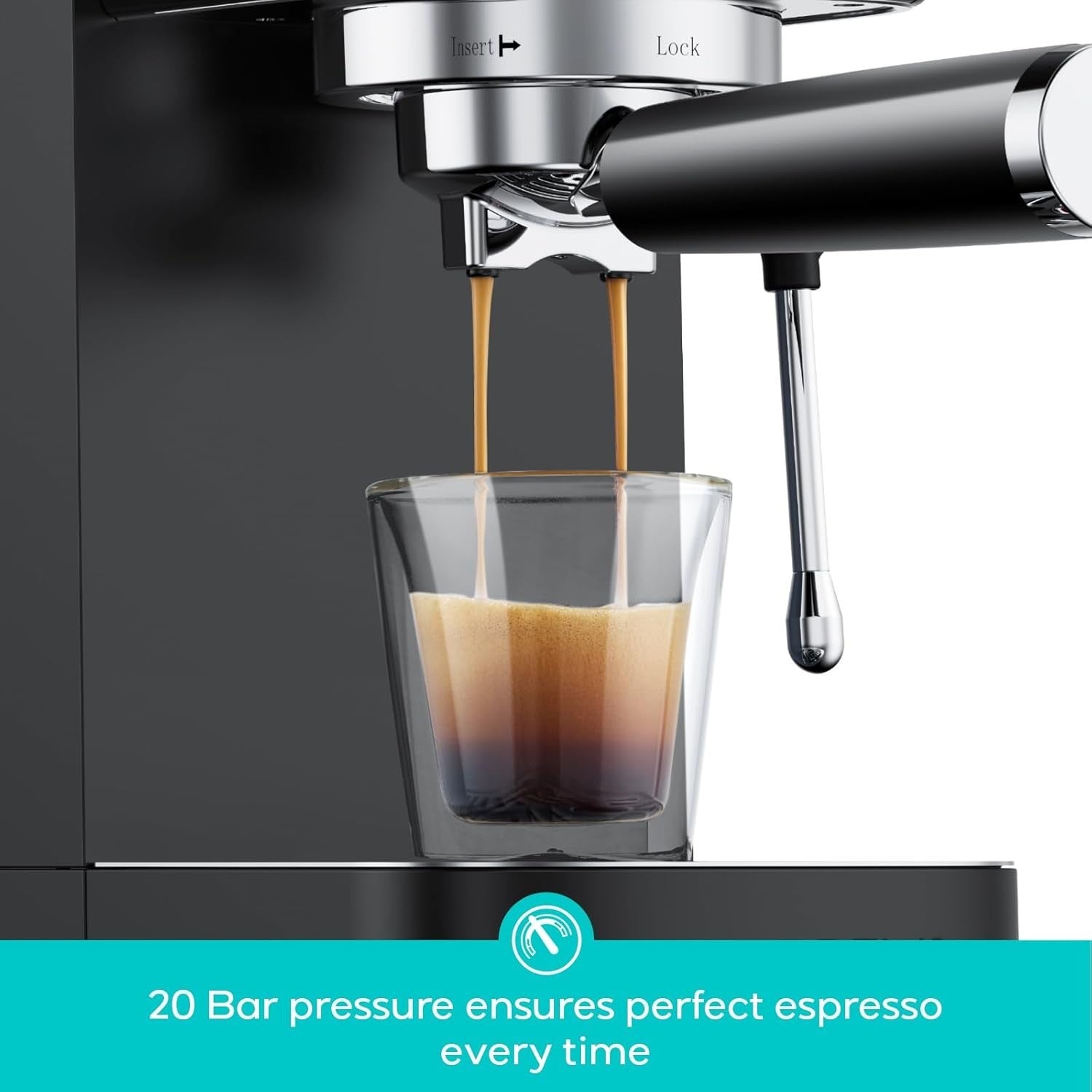 20 Bar Espresso Coffee Machine With Milk Frother, 1.3L Tank, Compact