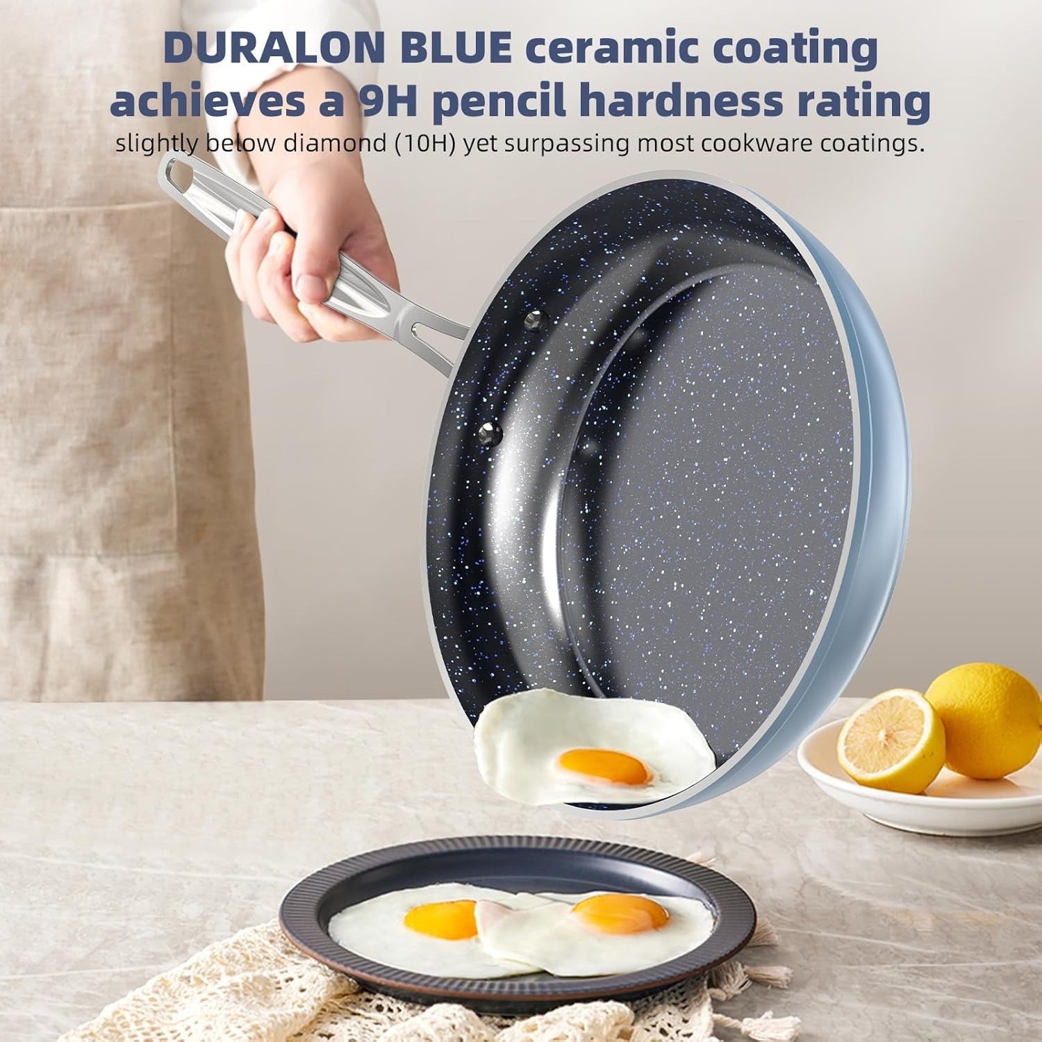 12pcs Blue Ceramic Induction Cookware Set Non Stick Pots & Pans Dishwasher Safe