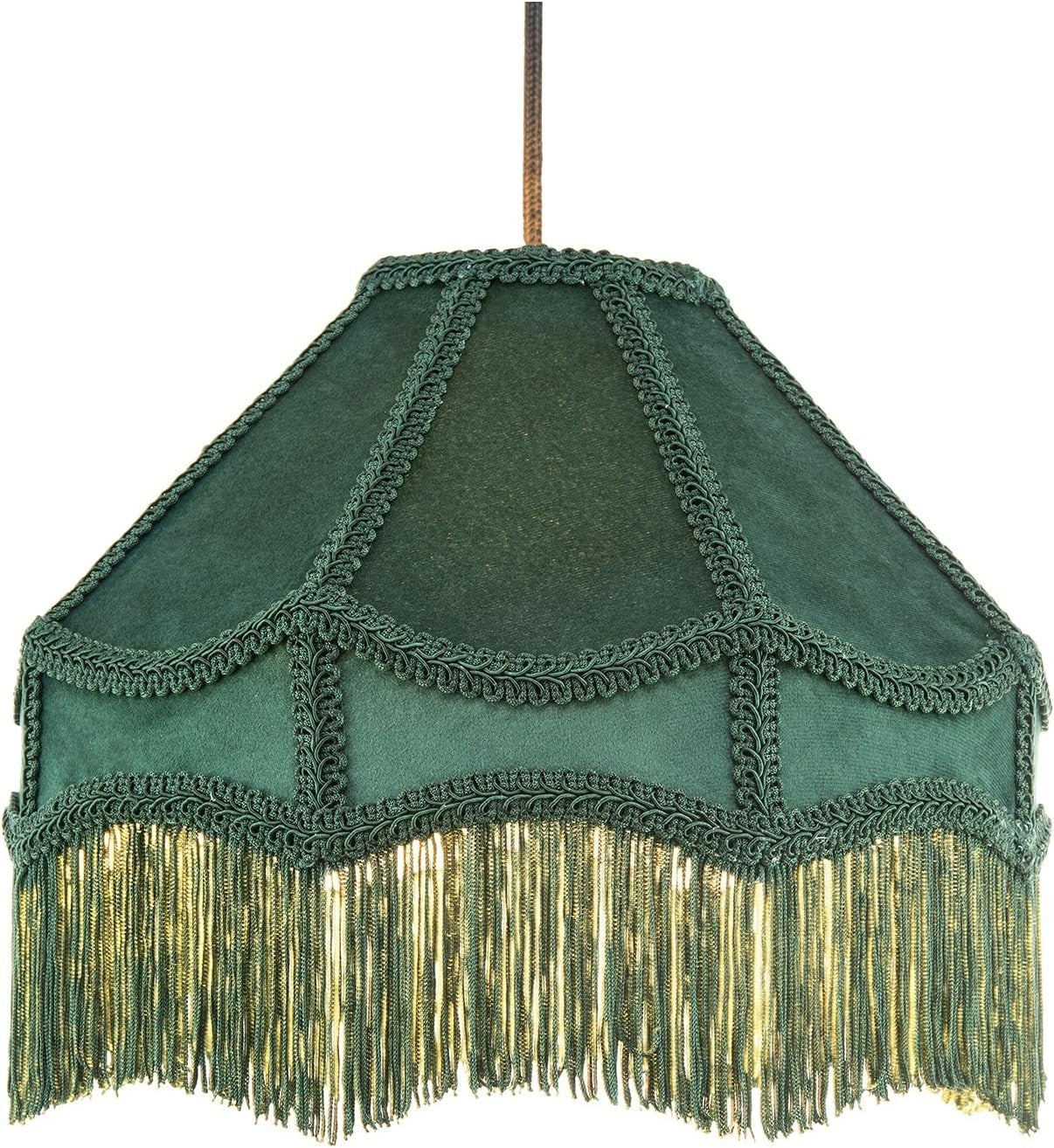 Victorian Empire Velvet Lampshade Forest Green Tassel Pendant 30cm