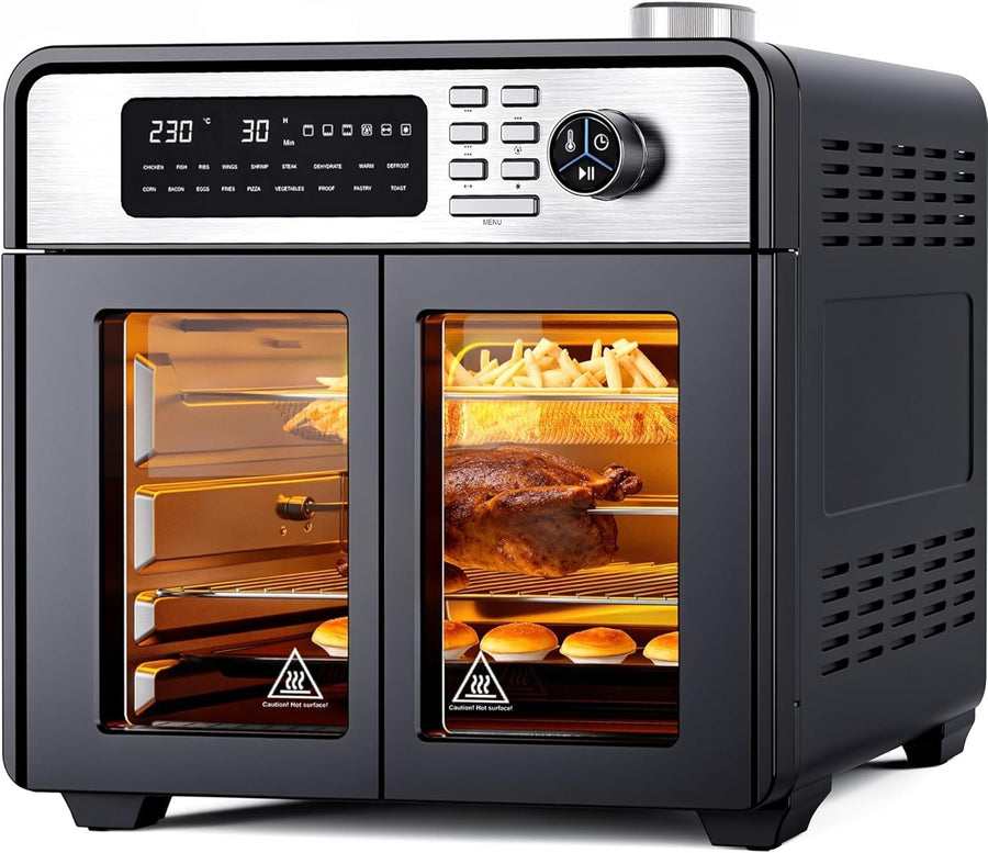 28L Air Fryer Oven Rotisserie 18-in-1 1700W Window Light 30-230C No Oil