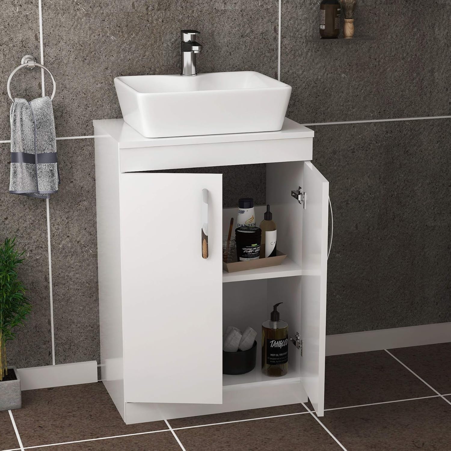 600mm White Floor Standing Vanity Unit with Basin 2 Door Bathroom Sink Cabinet