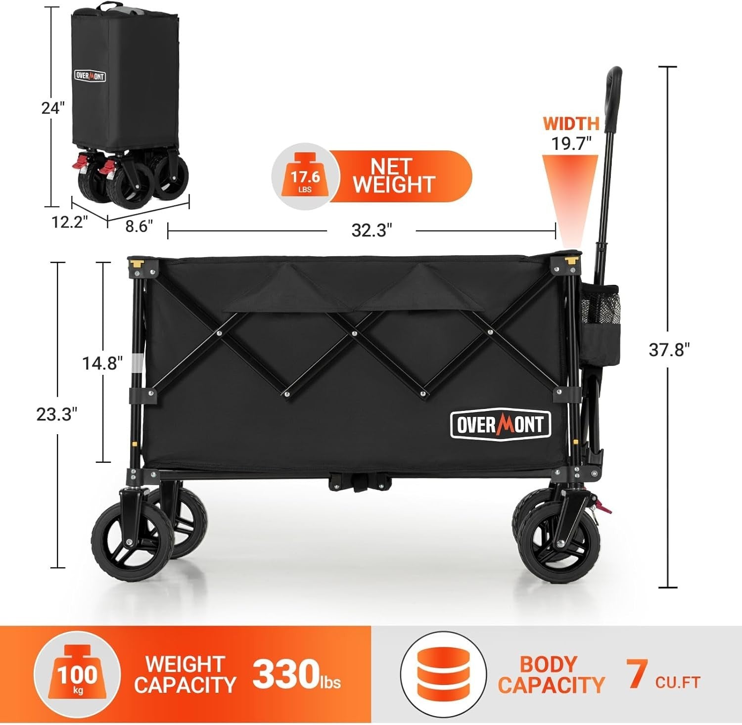 Black Heavy Duty Folding Camping Wagon 150kg Wide Wheel Festival Garden Trolley