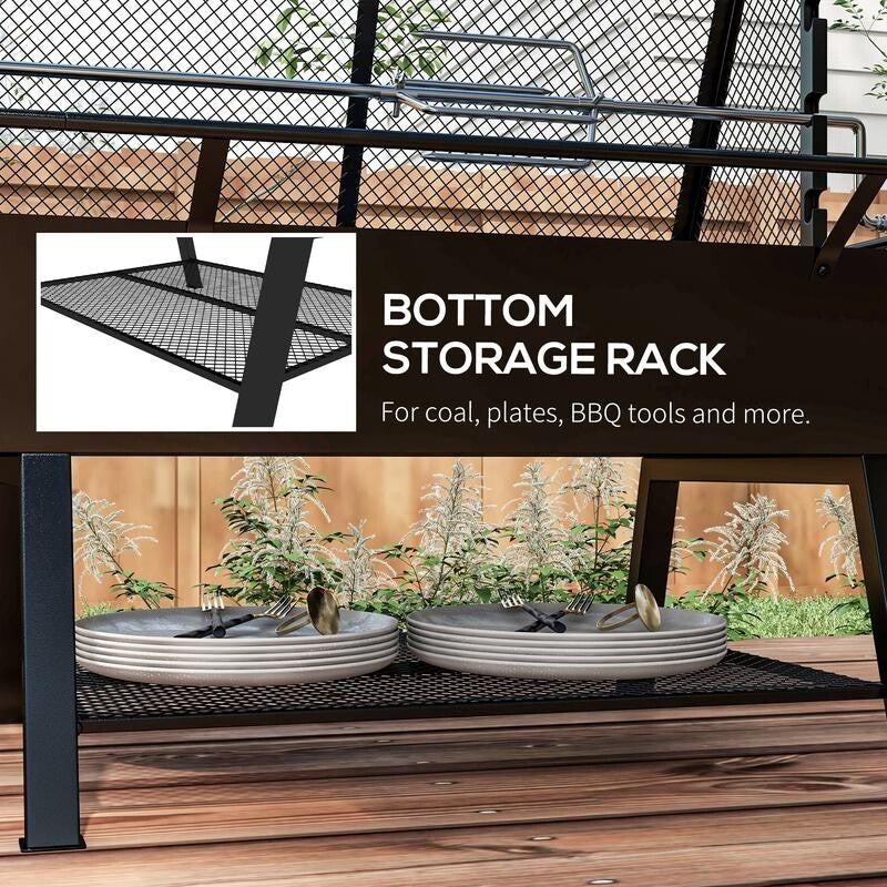 3-in-1 BBQ Grill Fire Pit with Rotisserie, Mesh Lid, Poker & Cover Outdoor