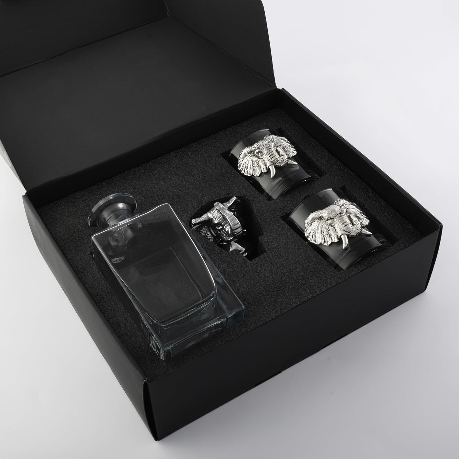 Luxury Elephant Decanter Set 750ml with 2 Whiskey Glasses | Premium Bar Gift