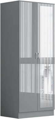 Soft Close 2-Door Wardrobe with Mirror, Engineered Wood, Grey Finish, 180cm