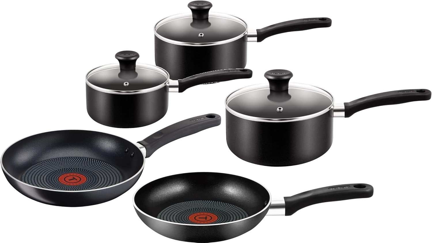 5pcs Black Non Stick Cookware Set with Lids – Saucepan & Frying Pan Set
