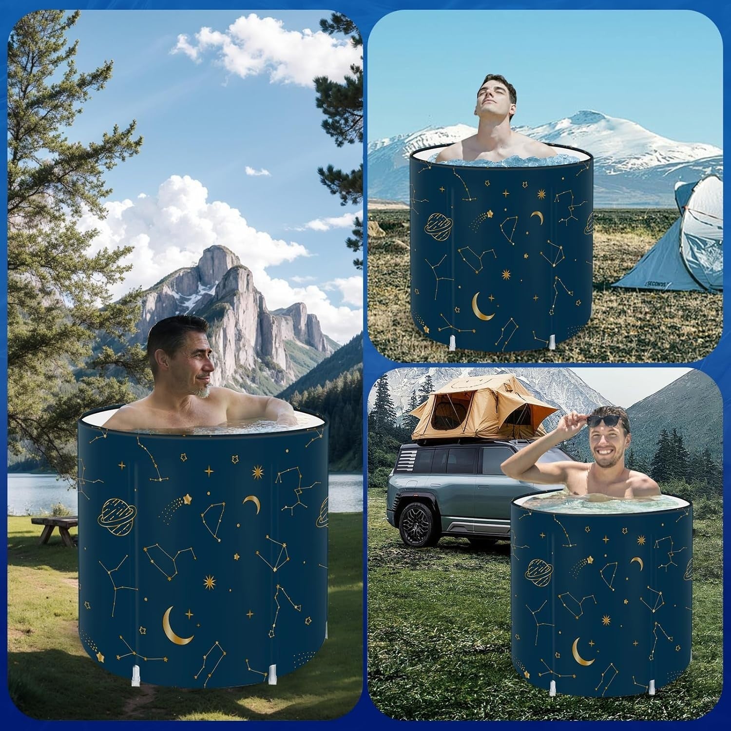 Portable Foldable Family Bathtub SPA Hot & Ice Bath Standing Tub Navy Blue