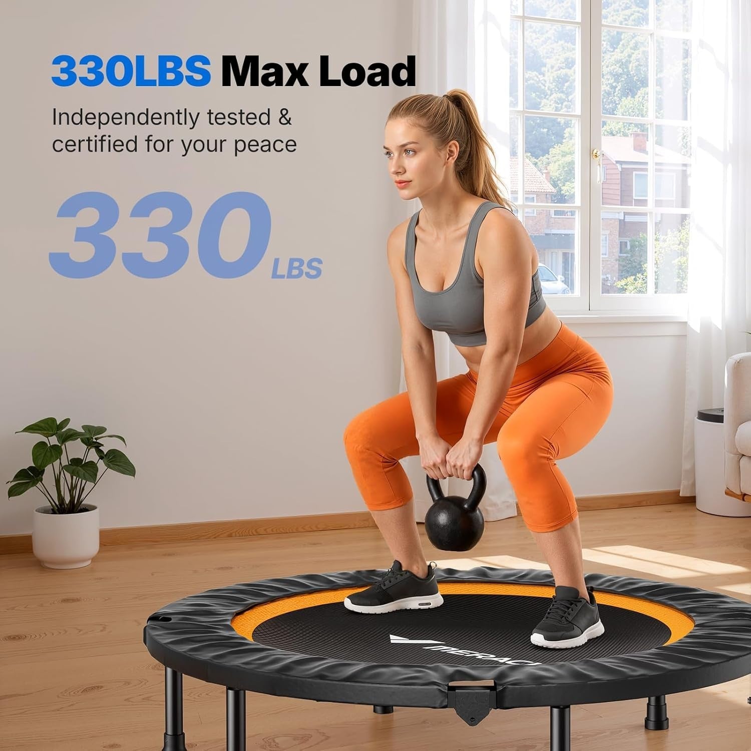 40” Silent Fitness Rebounder Foldable Indoor Exercise Trampoline 330lb