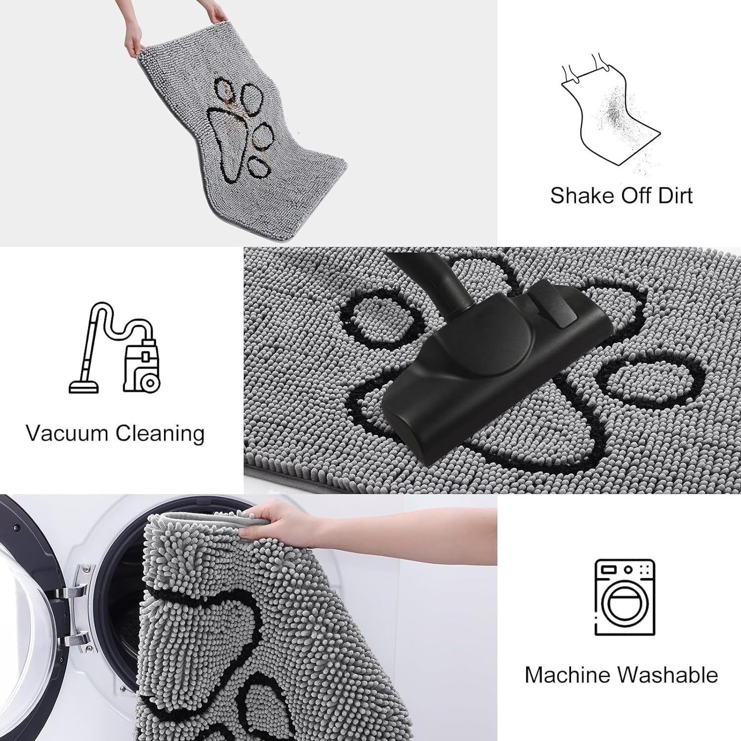 Dog Door Mat Super Absorbent Non Slip Chenille Grey Entrance Rug 76x121cm